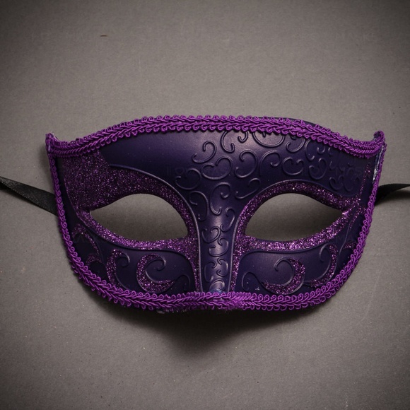 Purple Venetian Classic Glitter Masquerade Ball Dance Wedding Party Eye Mask - Picture 1 of 3